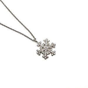 Snowflake Pave CZ Pendant Sterling Silver Cable Link Necklace 18"L